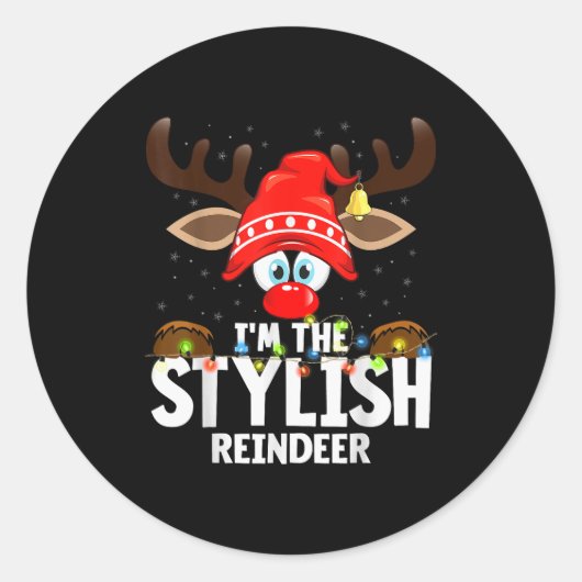 Sticker Rond Christmas Matching I'm The Stylish Reindeer  (Devant)