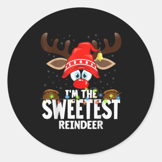 Sticker Rond Christmas Matching I'm The Sweetest Reindeer  (Devant)