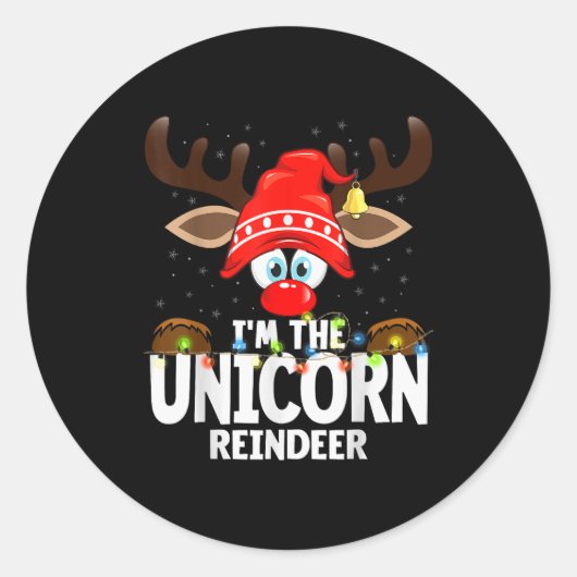 Sticker Rond Christmas Matching I'm The Unicorn Reindeer (Devant)