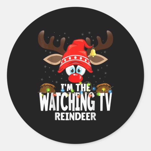 Sticker Rond Christmas Matching I'm The Watching Tv Reindeer  (Devant)