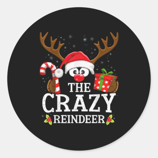 Sticker Rond Christmas Matching The Crazy Reindeer Family  (Devant)