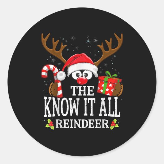 Sticker Rond Christmas Matching The Know It All Reindeer Family (Devant)
