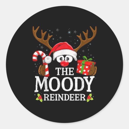 Sticker Rond Christmas Matching The Moody Reindeer Family  (Devant)