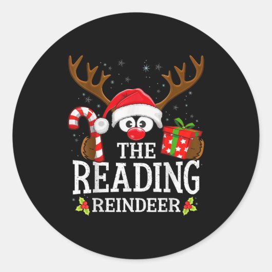 Sticker Rond Christmas Matching The Reading Reindeer Family  (Devant)
