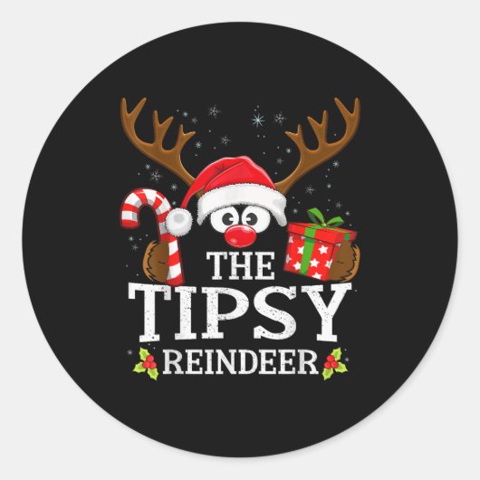 Sticker Rond Christmas Matching The Tipsy Reindeer Family (Devant)