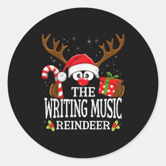 Sticker Rond Christmas Matching The Writing Music Reindeer Fami (Devant)