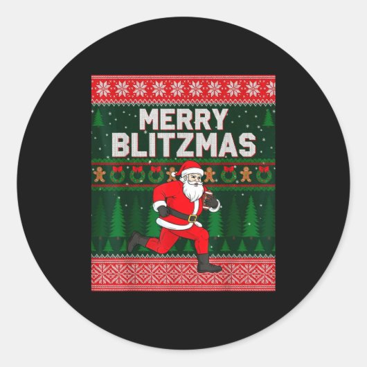 Sticker Rond Christmas Merry Blitzmas Santa Football Ugly Sweat (Devant)