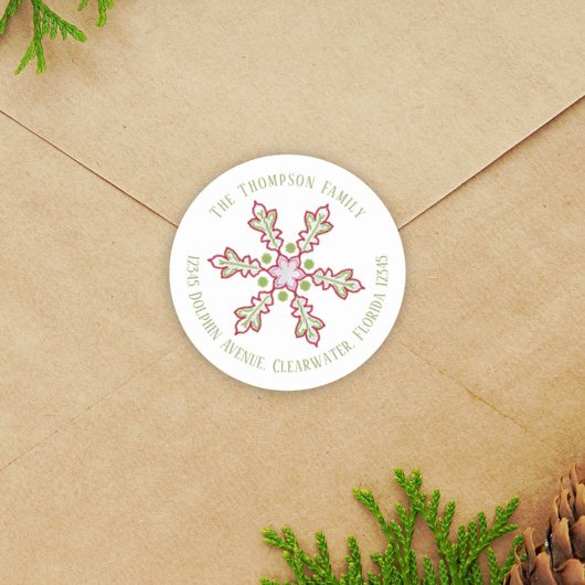 Sticker Rond Christmas Modern Cute Retourner Adresse Snowflakes