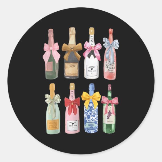 Sticker Rond Christmas New Year Champagne Gl Coquette Bot-tle M (Devant)