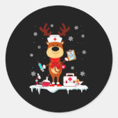 Sticker Rond Christmas Nurse Reindeer Funny Xmas Scrub Top Nurs (Devant)