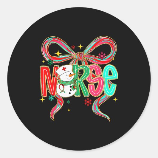 Sticker Rond Christmas Nurse Snowman Xmas Pajamas Rn Icu Nicu E (Devant)