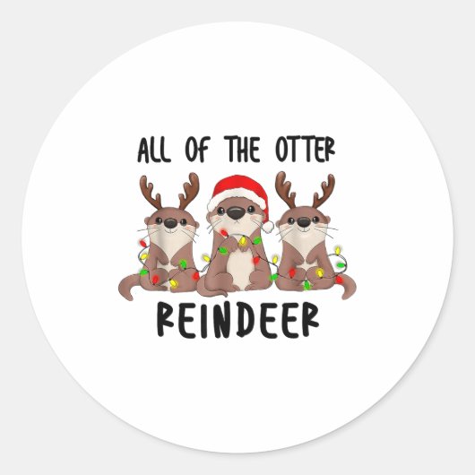 Sticker Rond Christmas Otters Cute All Of The Otter Reindeer (Devant)
