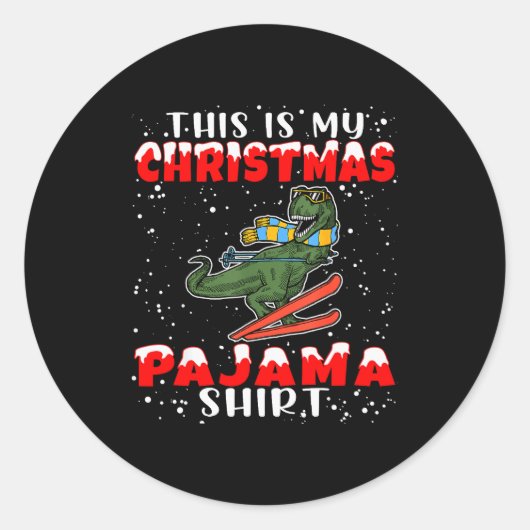 Sticker Rond Christmas Pajama Shirt Funny Xmas Skiing Gift For (Devant)
