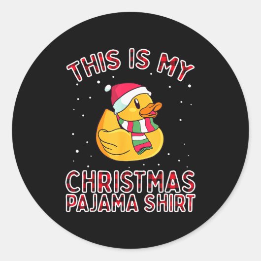 Sticker Rond Christmas Pajamas For Family Duck This Is My Funny (Devant)