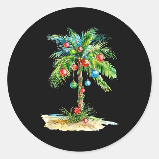 Sticker Rond Christmas Palm Tree Light Hawaiian Trocal Xmas Men (Devant)