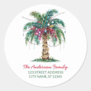 Sticker Rond Christmas Palm Tree Light Retourner l'adresse Étiq