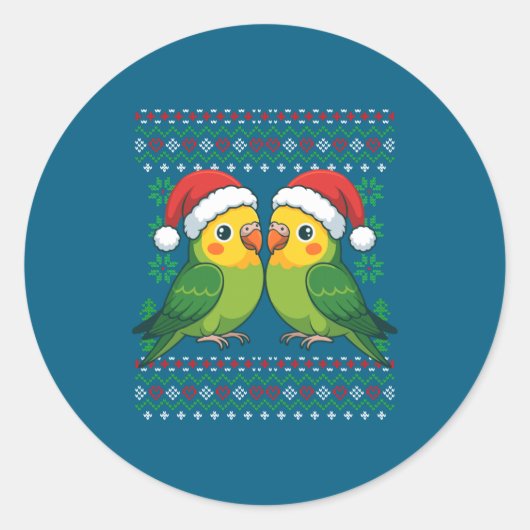 Sticker Rond Christmas Parakeet Ugly Xmas Sweater Parakeets Lon (Devant)