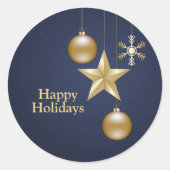 Sticker Rond Christmas Party Golden Ornament Navy Blue Elegant (Devant)