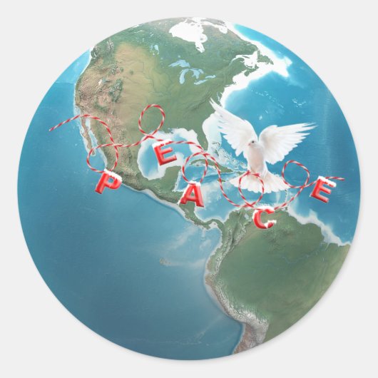 Sticker Rond Christmas PEACE White Dove on Globe (Devant)