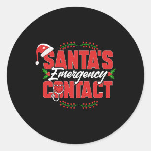 Sticker Rond Christmas Père Noël Contact d'urgence. Infirmière