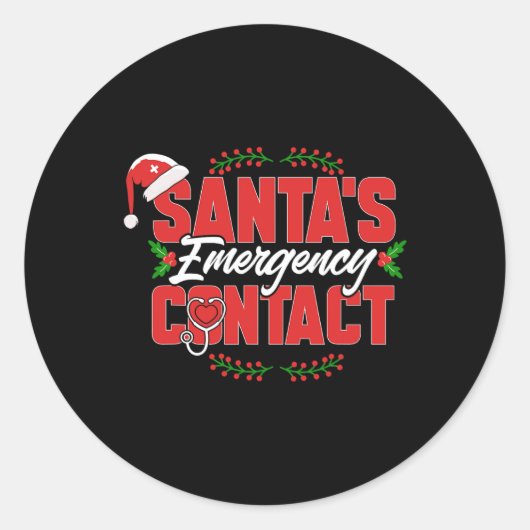 Sticker Rond Christmas Père Noël Contact d'urgence. Infirmière (Devant)