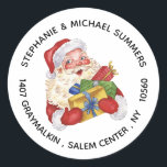 Sticker Rond  Christmas Père Noël Watercolor Round Return Adres<br><div class="desc">Cette conception peut être personnalisée dans la zone fournie en modifiant la photo et/ou le texte. Vous pouvez également le customiser en cliquant sur Personnaliser ce Modèle, puis en choisissant l'option cliquer pour customiser et supprimer ou modifier la couleur de l'arrière - plan, ajouter du texte, modifier la couleur ou...</div>