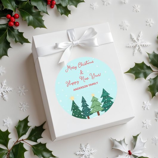Sticker Rond Christmas Pine  Forest Tree Merry Christmas