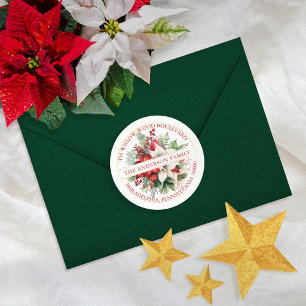 Sticker Rond Christmas Poinsettia Floral Bouquet Adresse de ret