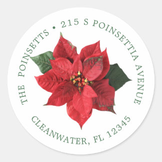 Sticker Rond Christmas Poinsettia return address label