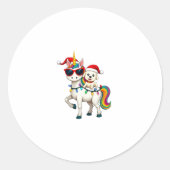 Sticker Rond Christmas Poodle Unicorn Sunglasses Poodles T-Shir (Devant)
