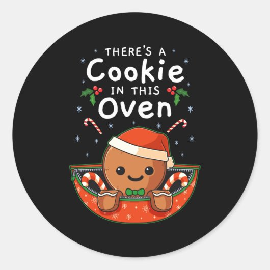 Sticker Rond Christmas Pregnancy Gingerbread Man Baby Cookie In (Devant)
