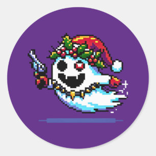 Sticker Rond Christmas Punk Ghost - Edgy Pixel Art