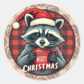 Sticker Rond Christmas Raccoon Cocoa Cheer (Devant)