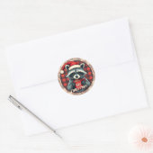 Sticker Rond Christmas Raccoon Cocoa Cheer (Enveloppe)