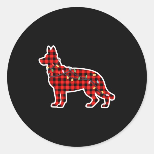 Sticker Rond Christmas Red And Black Buffalo Plaid German Sheph (Devant)