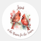 Sticker Rond Christmas Red Cardinal Jesus Reason for Season (Devant)