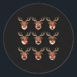 Sticker Rond Christmas Reindeer fait face à Fun Boys Girls Enfa<br><div class="desc">Christmas Reindeer fait face à Fun Boys Girls Enfants Noël</div>