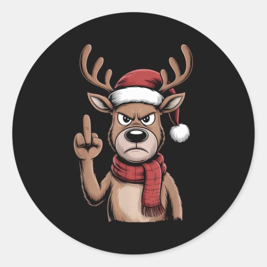 Sticker Rond Christmas Reindeer Middle Finger Sarcastic Xmas Fu (Devant)