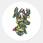 Sticker Rond Christmas Reindeer Silhouette Camo Xmas Lights Men (Devant)