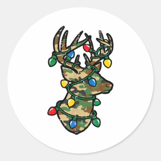 Sticker Rond Christmas Reindeer Silhouette Camo Xmas Lights Men (Devant)