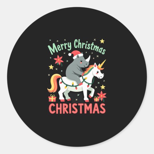 Sticker Rond Christmas Rhino Merry Christmas Unicorn Rhino T-Sh (Devant)