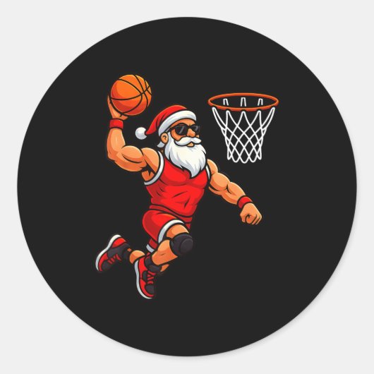Sticker Rond Christmas Santa Basketball Player Dunking Basketba (Devant)