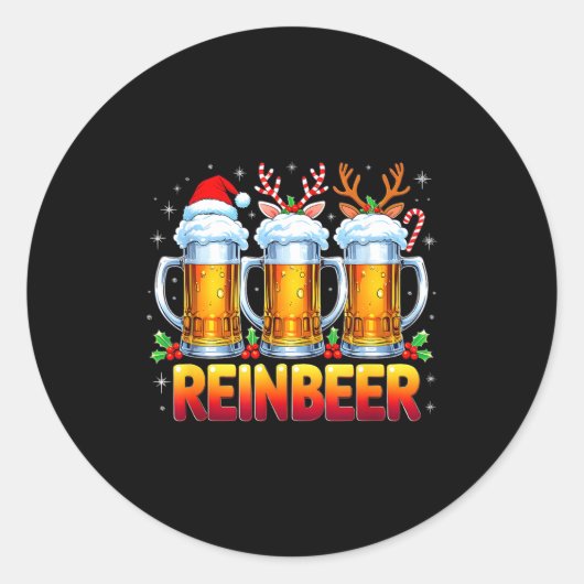 Sticker Rond Christmas Santa Beer Lovers Funny Drinking Trend N (Devant)