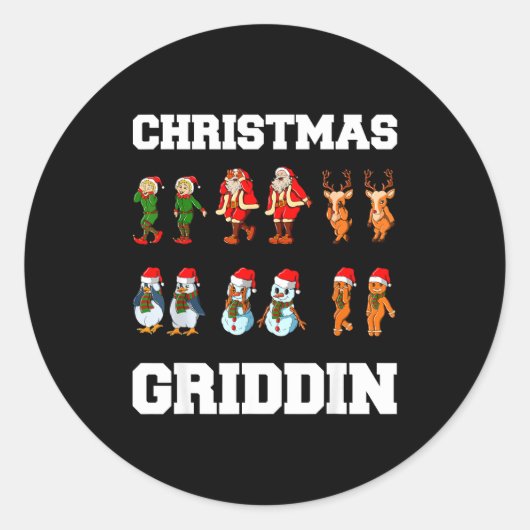Sticker Rond Christmas Santa Claus Snowman Reindeer Griddy Grid (Devant)