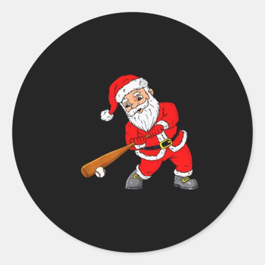 Sticker Rond Christmas Santa Claus With Baseball Bat Boys Kids  (Devant)