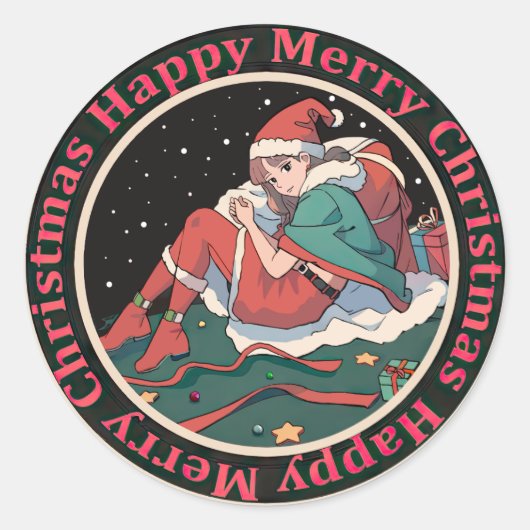 Sticker Rond Christmas Santa Girl (Devant)