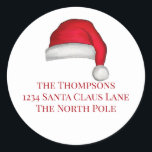 Sticker Rond Christmas Santa Hat Whimsical Return Adresse<br><div class="desc">Chapeau de Père Noël blanc peint avec garniture blanche moelleuse et velours rouge. Joyeux voeux de Noël à tout le monde avec ce design amusant, mignon, fantaisiste. Effet peint pour la fourrure blanche et moelleuse. Ce design comprend des étiquettes d'adresse de retour de Noël Père Noël, le pôle nord Santa...</div>