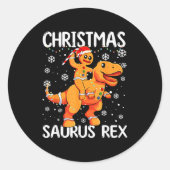 Sticker Rond Christmas Saurus Rex Gingerbread Man Cookie Trex B (Devant)