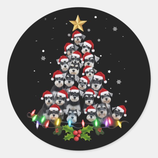 Sticker Rond Christmas Schnauzer Dog Tree Xmas Pet Animal (Devant)