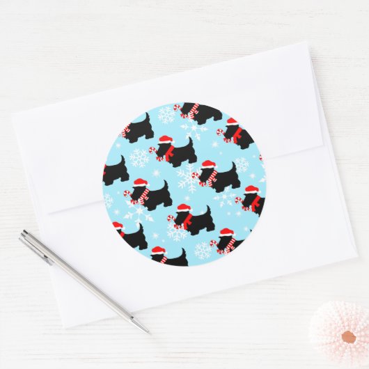 Sticker Rond Christmas Scottie Dogs Pattern (Enveloppe)